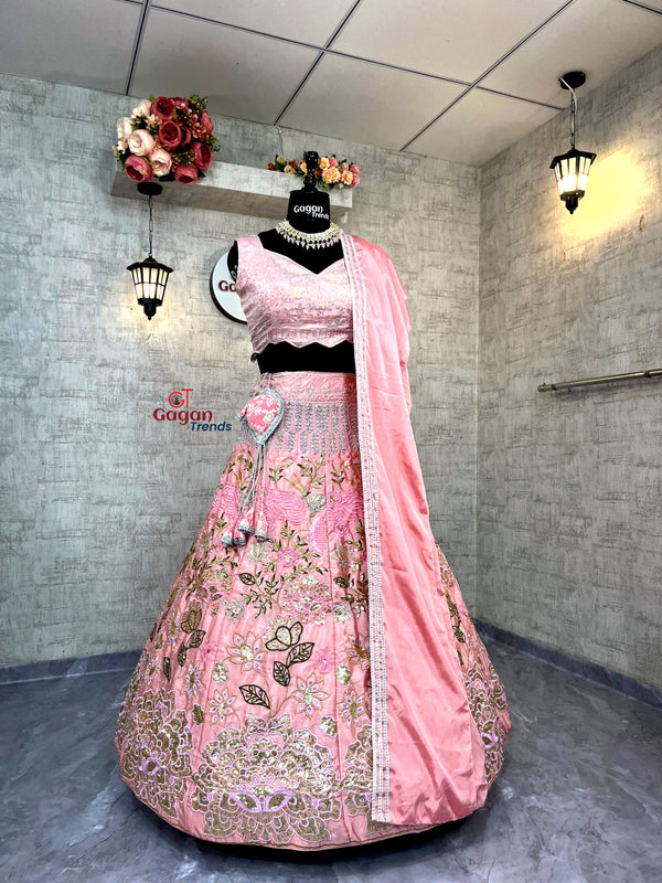 Heavy Chinon Silk Lehenga with Embroidery Sequins & Cut Work – Semi-Stitched Set