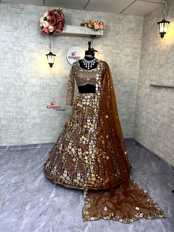 Soft Butterfly Net Lehenga with Real Mirror Embroidery Sequins Work – Semi-Stitched Set