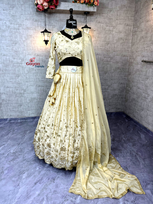 Faux Georgette Embroidered Lehenga Set with Dual Dupatta – Semi-Stitched