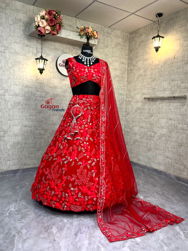 Soft Butterfly Net Lehenga with Embroidery Sequins Work – Semi-Stitched Set