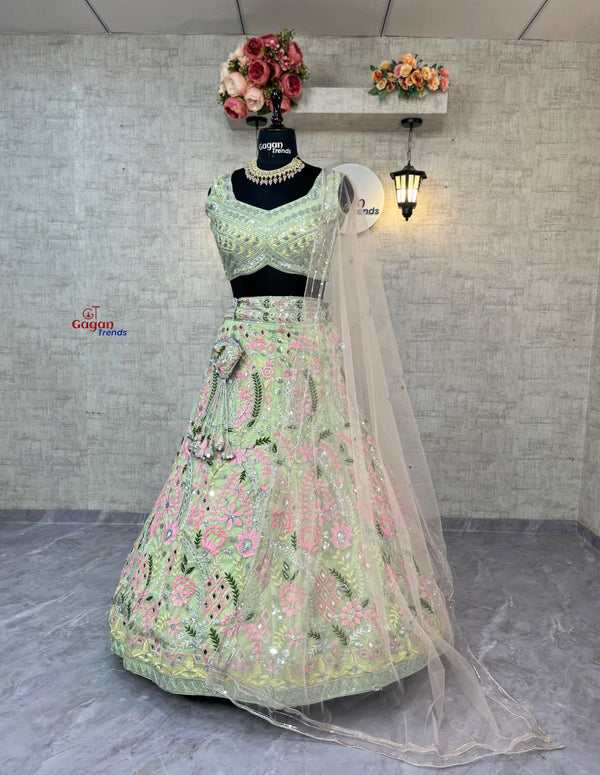 Faux Georgette Embroidered Sequin Lehenga with Dupatta – Semi-Stitched Partywear Set for Women