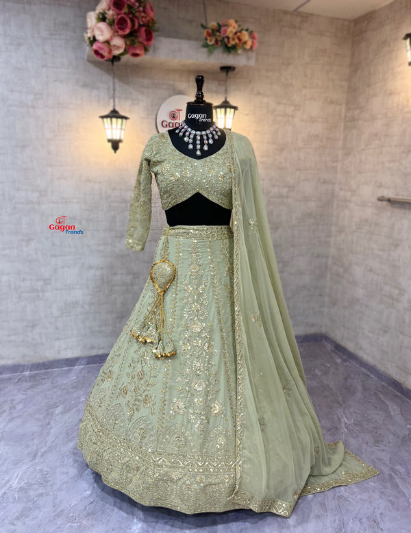 Premium Faux Georgette Lehenga with Coding Sequins Work – Semi-Stitched Set