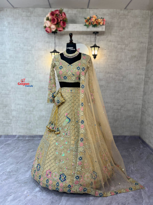 Designer Embroidered Lehenga Set with Sequins & Dupatta – Perfect for Weddings & Parties