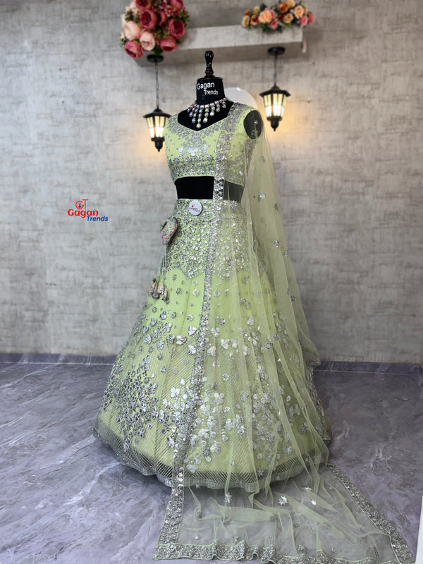 Glamorous Foil Mirror Sequins Butterfly Net Lehenga Set for Grand Celebrations