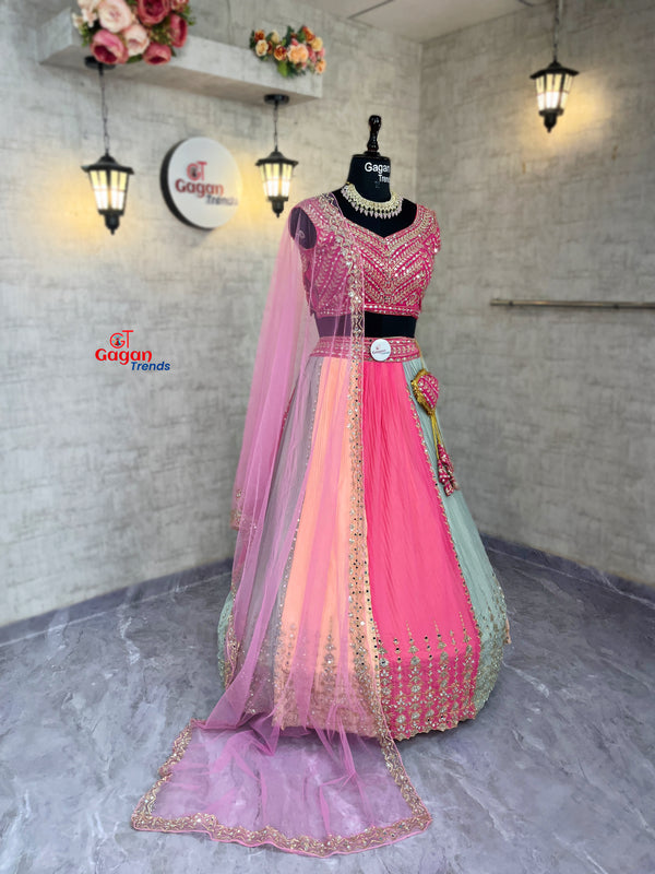 Crushed Real Mirror Work Fox Georgette Lehenga Set – Luxe Ethnic Elegance