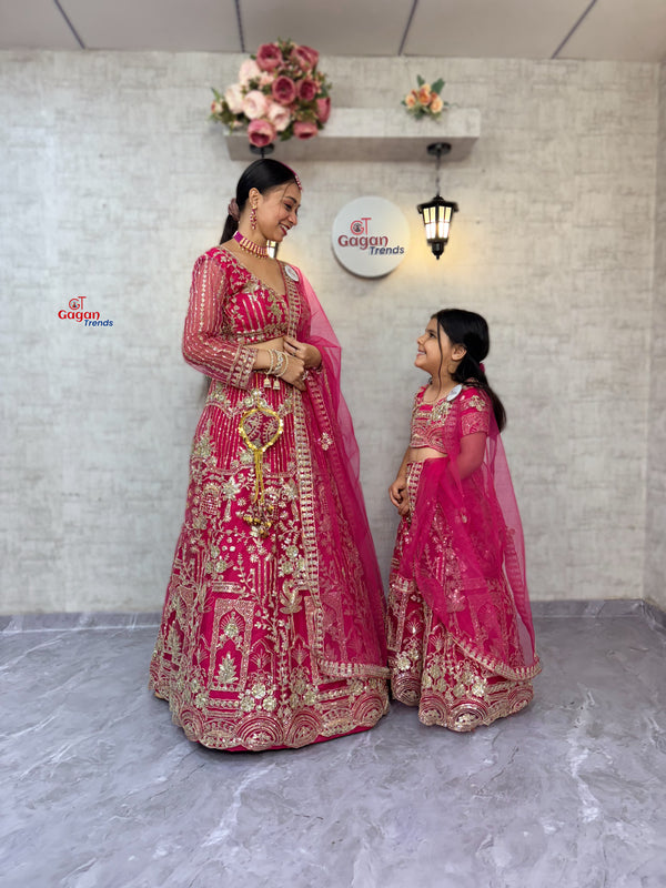 Mom-Daughter Soft Net Lehenga Choli Set with Coding Sequins & Dupatta – Matching Ethnic Outfit