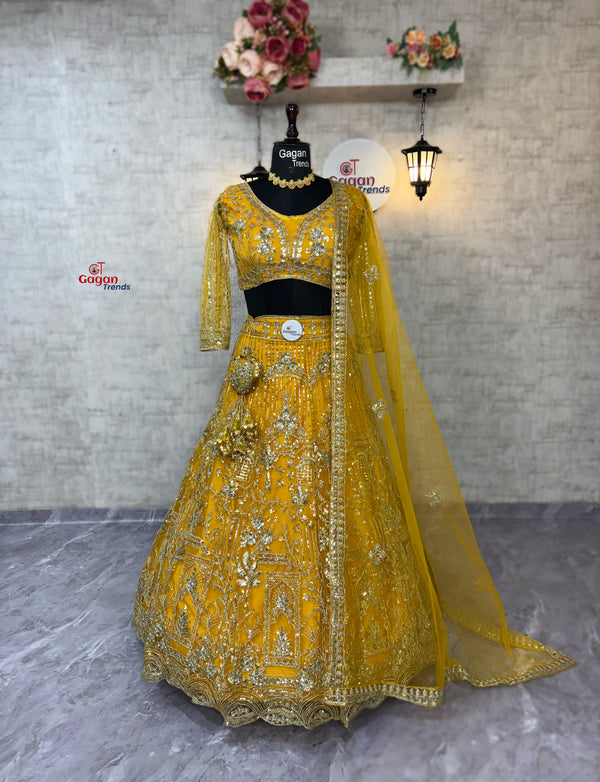 Yellow colour Soft Net Lehenga Choli with Coding Sequins & Dupatta – Glamorous Ethnic Ensemble