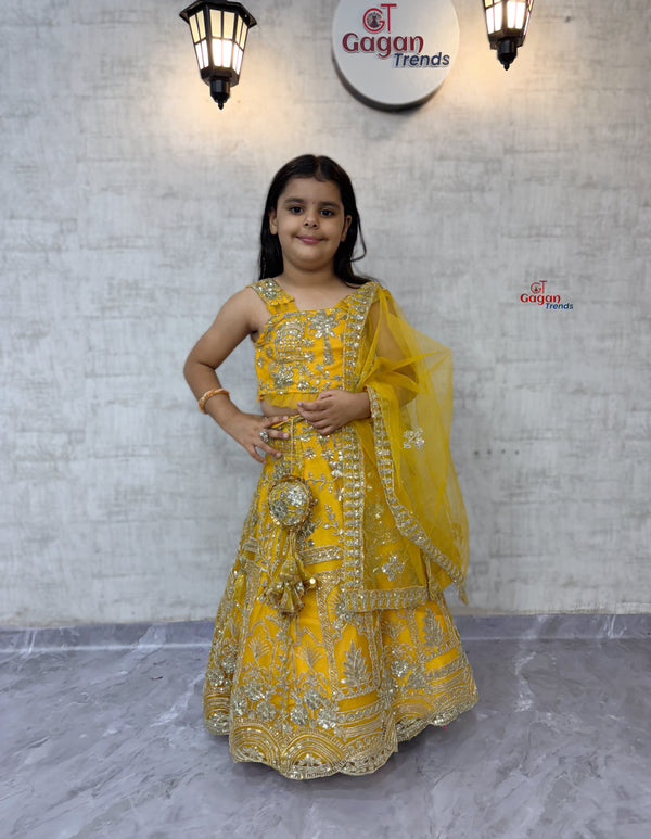 yellow  Soft Net Lehenga Choli with Coding Sequins – Fully Stitched Traditional Dress (0–18 Years)