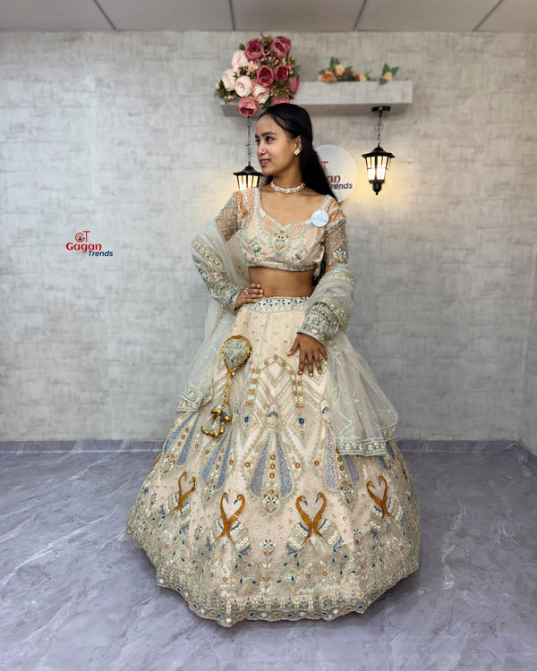 Peach colour Soft Net Lehenga Choli with Coding Sequins Work – Wedding Wear by Gagan Trends