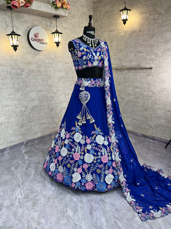 Faux Georgette Embroidered Lehenga Set with Sequins Work for Wedding & Party Wear