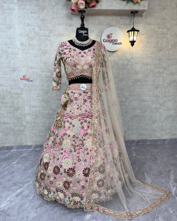 Red colour Premium Soft Net Lehenga Choli Set with Sequins Embroidery