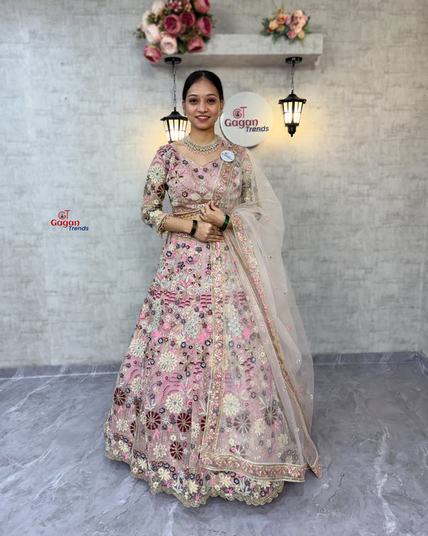 Red colour Premium Soft Net Lehenga Choli Set with Sequins Embroidery