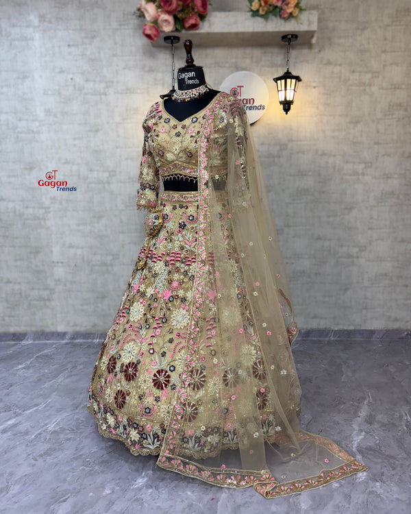 PISTA colour Premium Soft Net Lehenga Choli Set with Sequins Embroidery