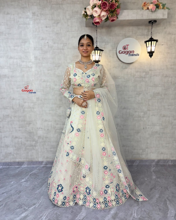 Designer Embroidered Lehenga Set with Sequins & Dupatta – Perfect for Weddings