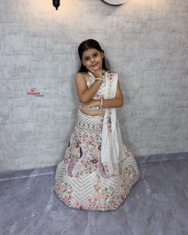 Daughter Matching Twinkle Silk Lehenga Choli Set with Sequins Embroidery