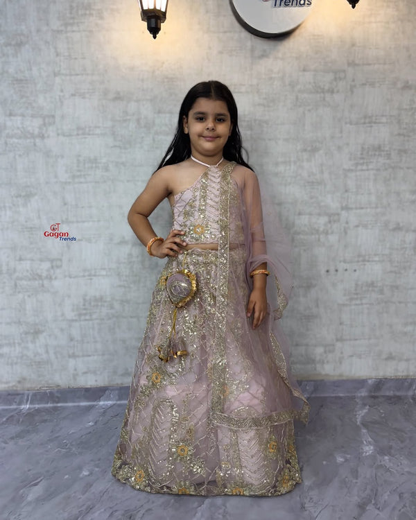 Peach colour Soft Net Lehenga Choli with Coding Sequins – Fully Stitched Traditional Dress (0–18 Years)