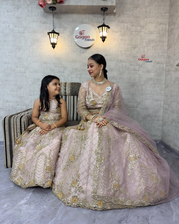 Mom & Daughter Matching blue Lehenga Choli Set – Fully Stitched Soft Net with Coding Sequins (0Y–18Y KIDS ) | S–XXL-Mom