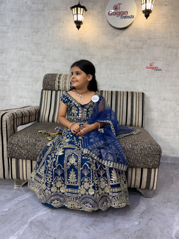 blue colour Soft Net Lehenga Choli with Coding Sequins – Fully Stitched Traditional Dress (0–18 Years)