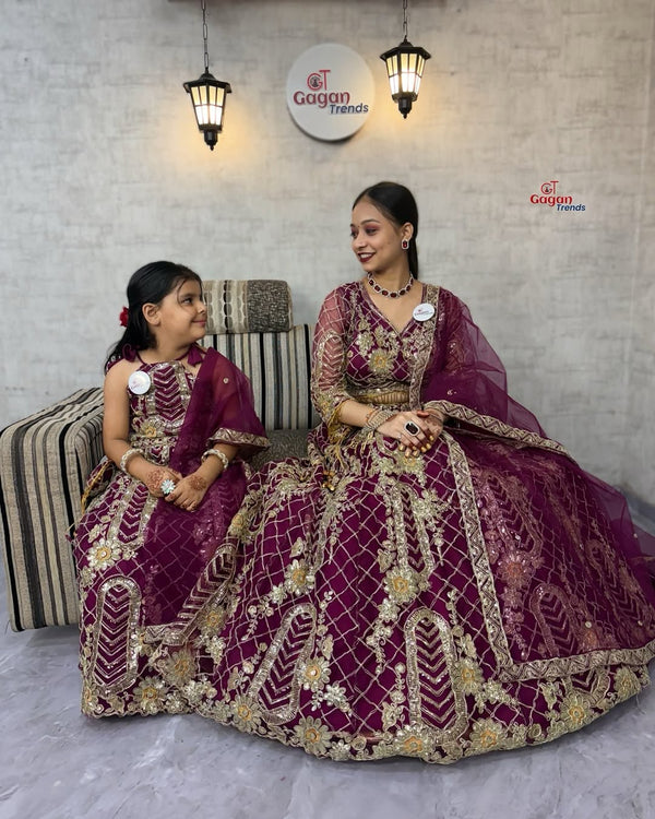 Mom & Daughter Matching blue Lehenga Choli Set – Fully Stitched Soft Net with Coding Sequins (0Y–18Y KIDS ) | S–XXL-Mom