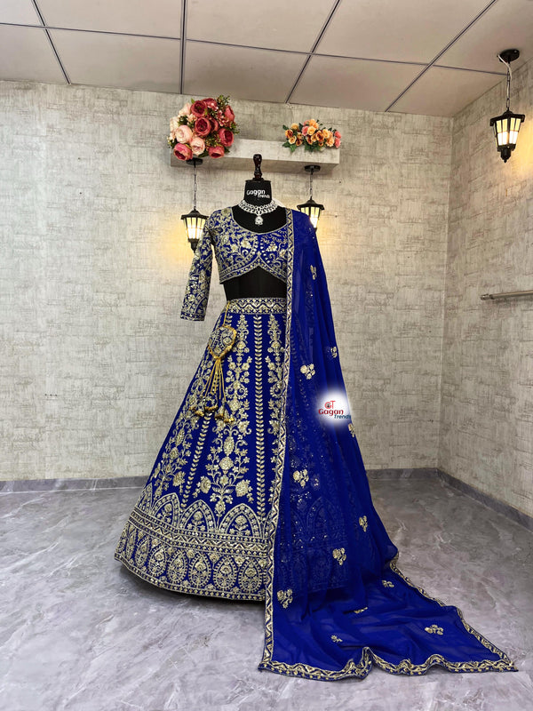 Faux Georgette Lehenga with Coding Sequins Work & Dupatta – Semi-Stitched Partywear Set