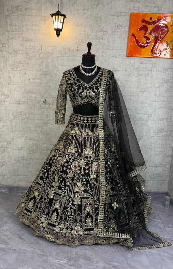 Black colour Premium Soft Net Lehenga Choli with Sequins Embroidery WITH Attactive design