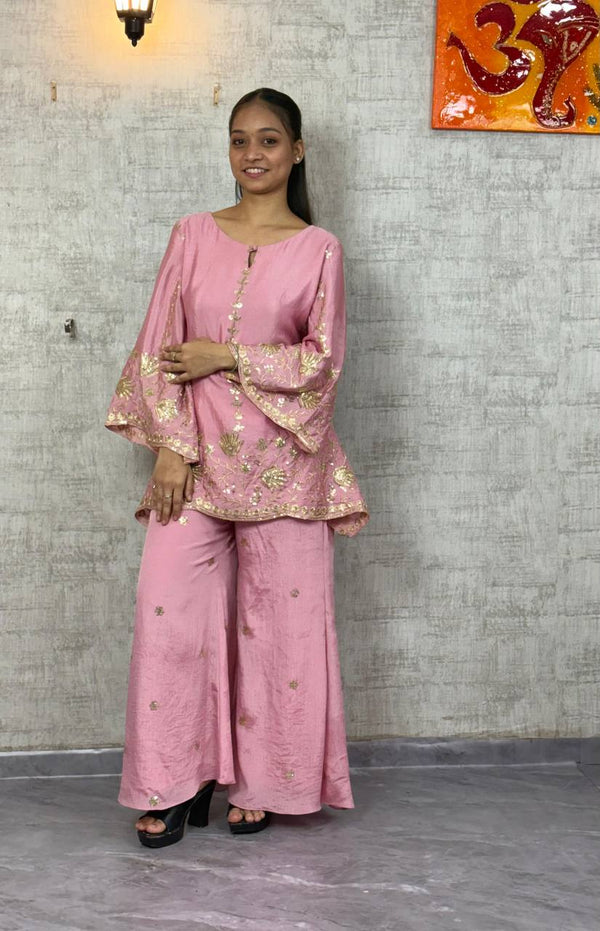 Premium Chinon Silk Co-Ord Set with Embroidery and Sequins Work | Ready-to-Wear